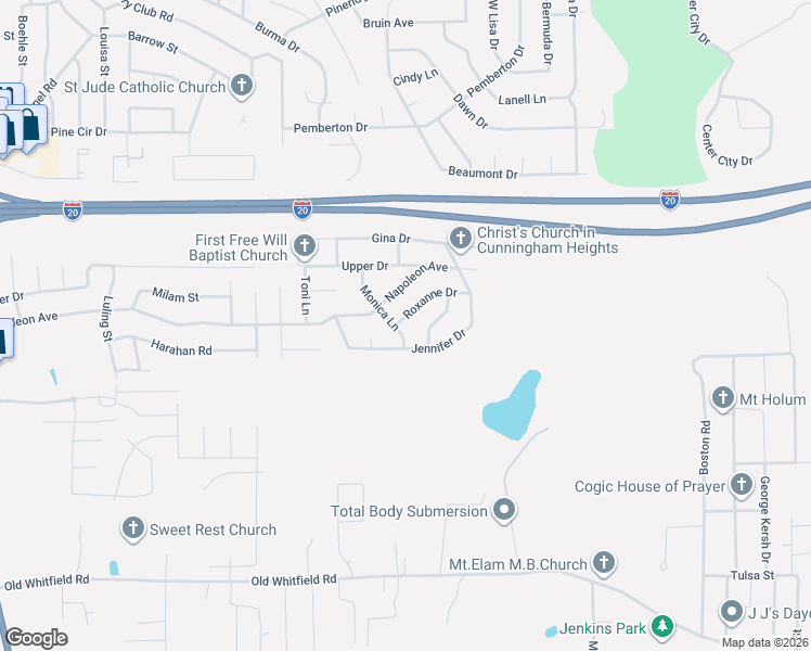 map of restaurants, bars, coffee shops, grocery stores, and more near 2608 Jennifer Drive in Pearl
