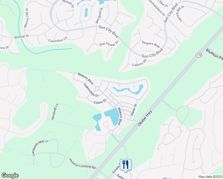 map of restaurants, bars, coffee shops, grocery stores, and more near 296 Pickett Mill Boulevard in Bluffton