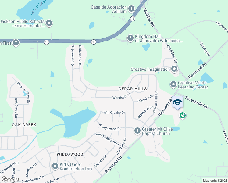 map of restaurants, bars, coffee shops, grocery stores, and more near 339 Cedarwood Drive in Jackson
