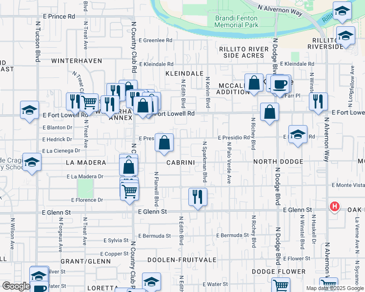 map of restaurants, bars, coffee shops, grocery stores, and more near in Tucson