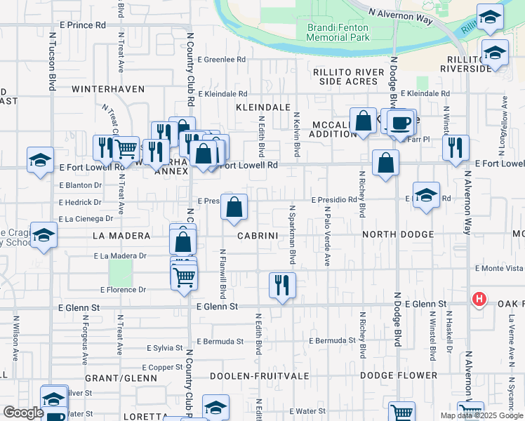 map of restaurants, bars, coffee shops, grocery stores, and more near in Tucson