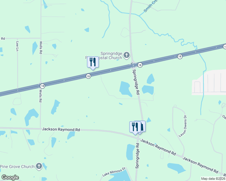map of restaurants, bars, coffee shops, grocery stores, and more near 3767 Springridge Road in Raymond