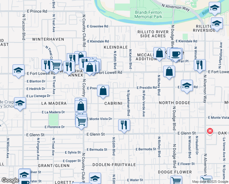 map of restaurants, bars, coffee shops, grocery stores, and more near in Tucson