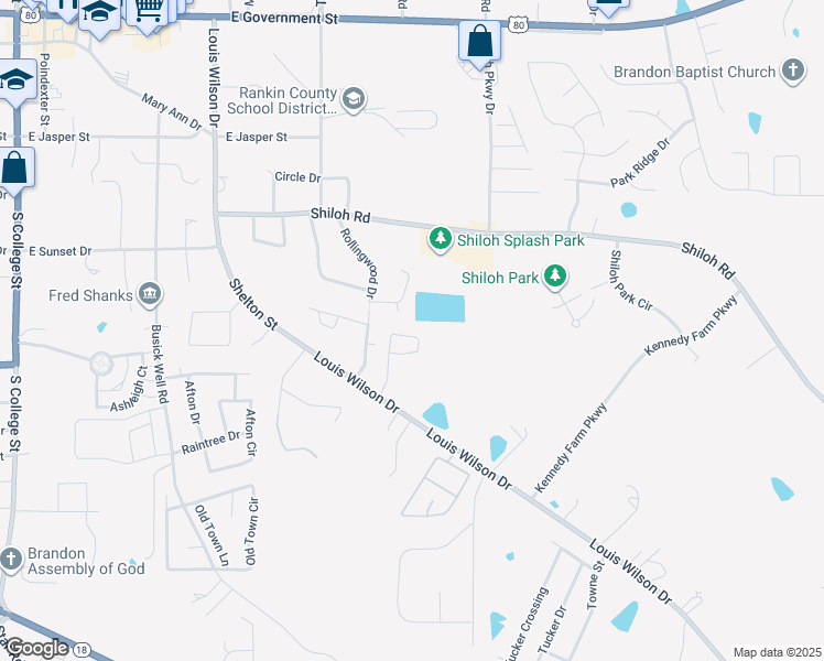 map of restaurants, bars, coffee shops, grocery stores, and more near 401 Stoneybrook Drive in Brandon