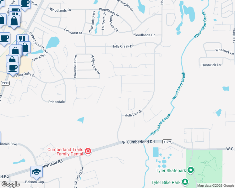 map of restaurants, bars, coffee shops, grocery stores, and more near 1986 Dueling Oaks Drive in Tyler
