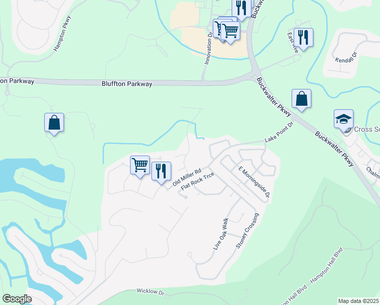 map of restaurants, bars, coffee shops, grocery stores, and more near in Bluffton