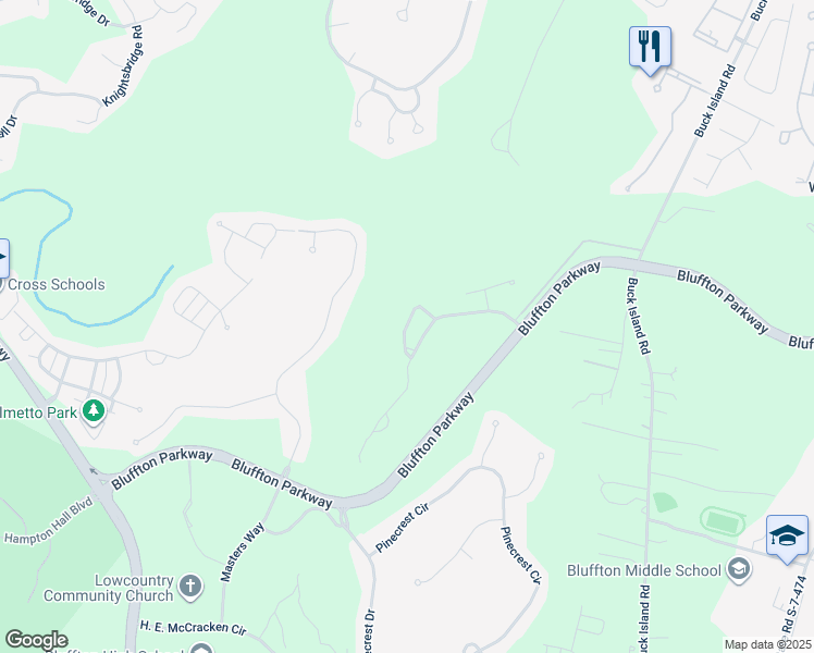 map of restaurants, bars, coffee shops, grocery stores, and more near 7 Canters Circle in Bluffton