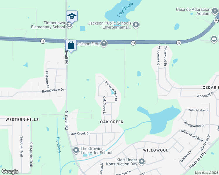 map of restaurants, bars, coffee shops, grocery stores, and more near 2335 Princess Pine Drive in Jackson