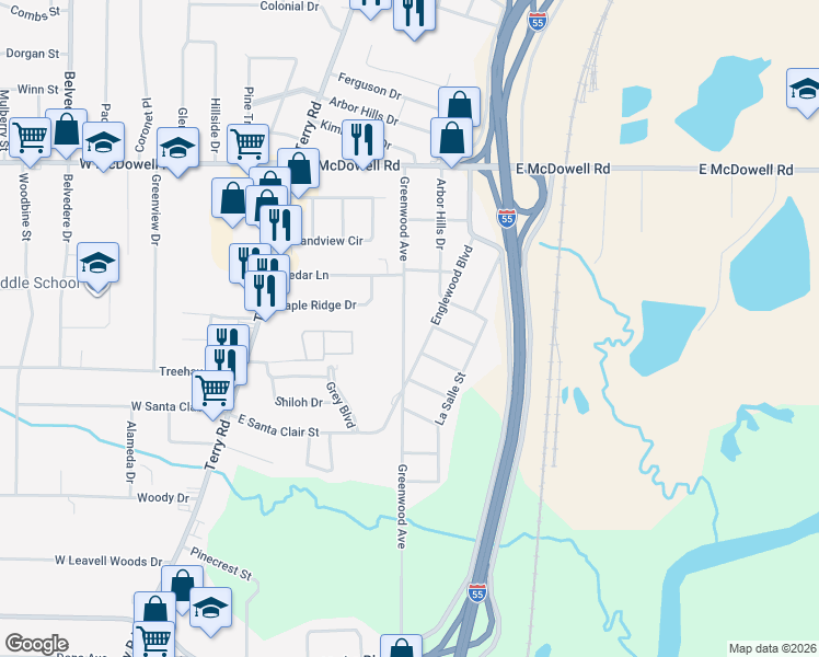 map of restaurants, bars, coffee shops, grocery stores, and more near 2931 Greenwood Avenue in Jackson