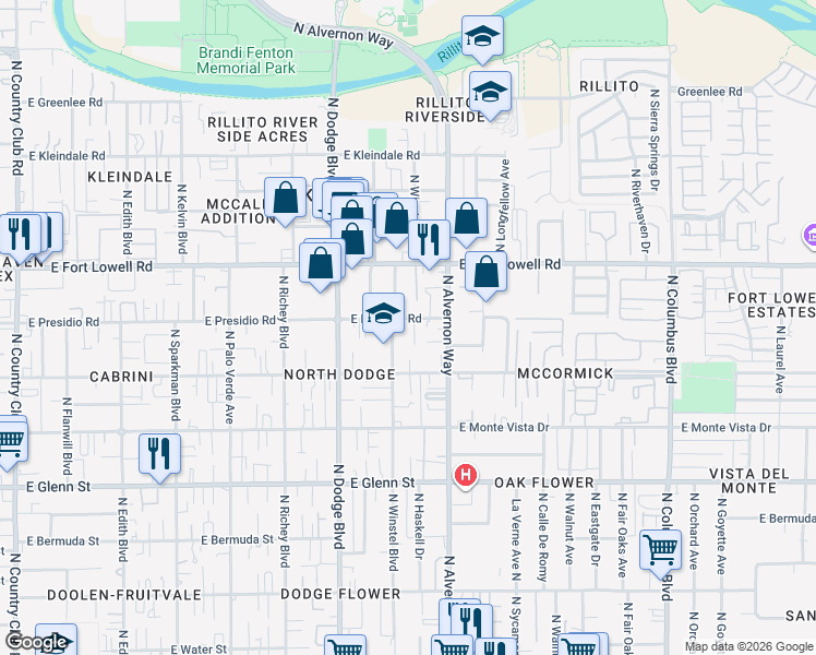 map of restaurants, bars, coffee shops, grocery stores, and more near 3102 North Winstel Boulevard in Tucson