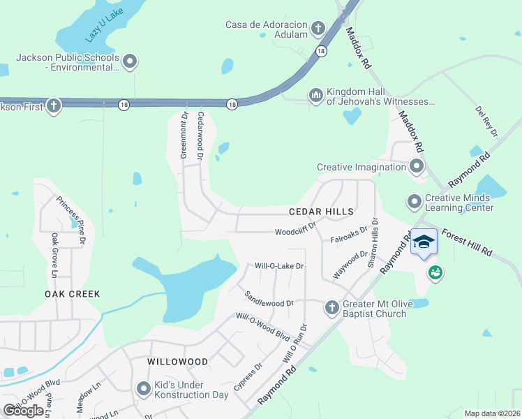 map of restaurants, bars, coffee shops, grocery stores, and more near 362 Cedarwood Drive in Jackson