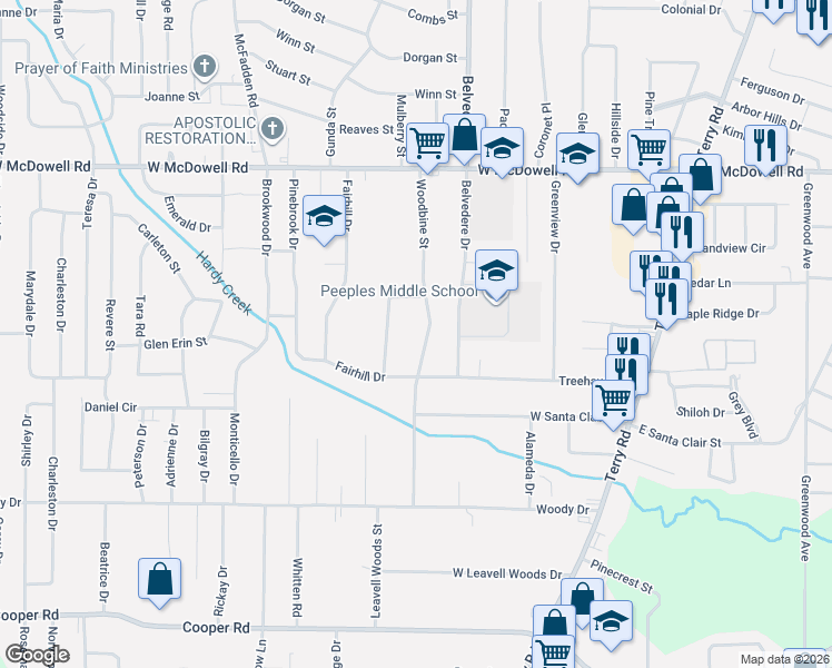 map of restaurants, bars, coffee shops, grocery stores, and more near 2951 Woodbine Street in Jackson