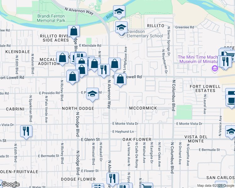 map of restaurants, bars, coffee shops, grocery stores, and more near 3101 North Dale Avenue in Tucson
