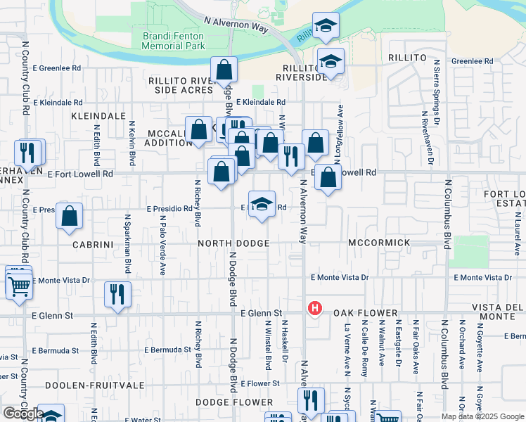 map of restaurants, bars, coffee shops, grocery stores, and more near 3105 North Chapel Avenue in Tucson