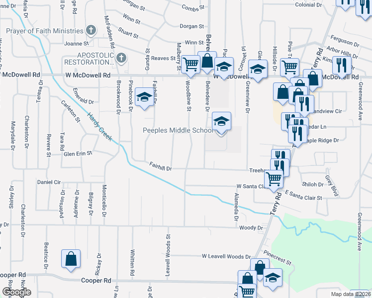 map of restaurants, bars, coffee shops, grocery stores, and more near 2951 Woodbine Street in Jackson