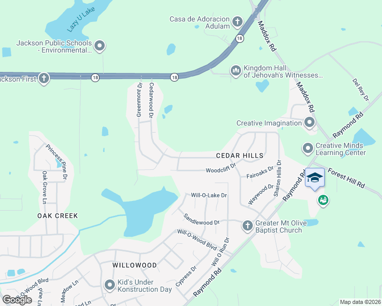 map of restaurants, bars, coffee shops, grocery stores, and more near 362 Cedarwood Drive in Jackson
