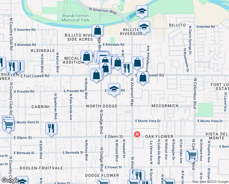 map of restaurants, bars, coffee shops, grocery stores, and more near 3105 North Chapel Avenue in Tucson