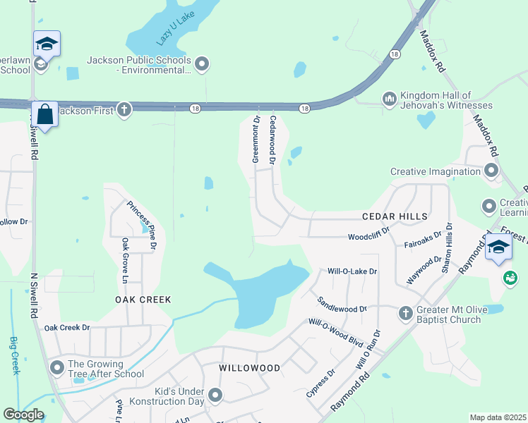 map of restaurants, bars, coffee shops, grocery stores, and more near 428 Greenmont Drive in Jackson