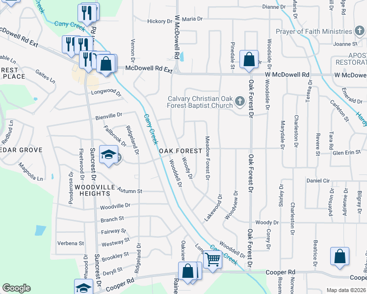 map of restaurants, bars, coffee shops, grocery stores, and more near 1517 Woody Drive in Jackson