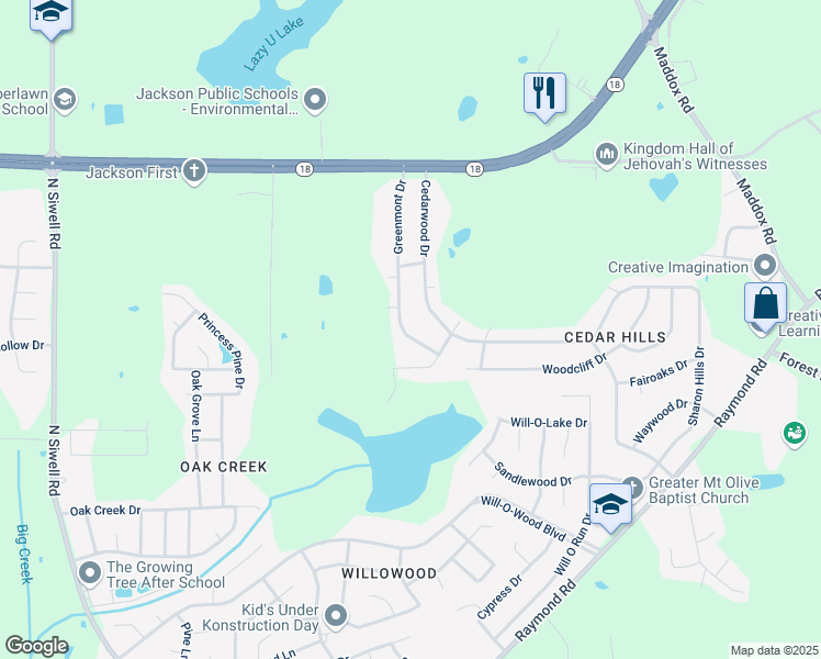 map of restaurants, bars, coffee shops, grocery stores, and more near 428 Greenmont Drive in Jackson