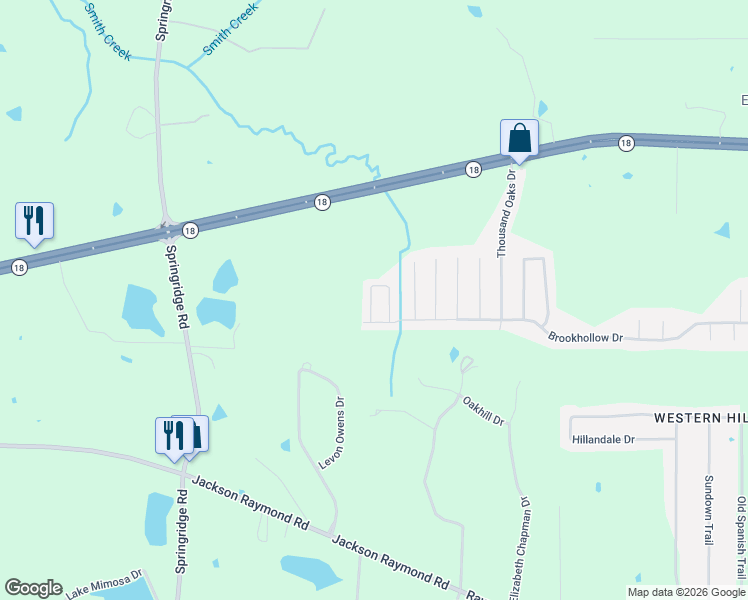 map of restaurants, bars, coffee shops, grocery stores, and more near 1750 Brookhollow Circle in Jackson