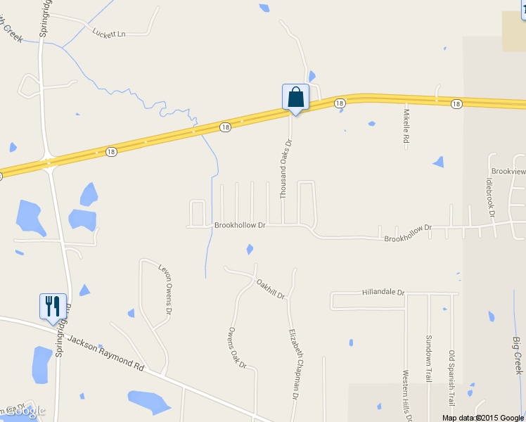 map of restaurants, bars, coffee shops, grocery stores, and more near 1111 Oak Glen Place in Jackson