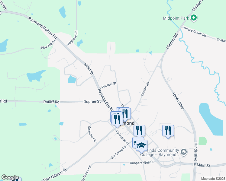 map of restaurants, bars, coffee shops, grocery stores, and more near 140 Prassel Street in Raymond