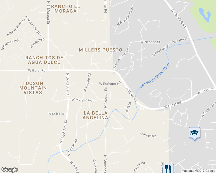 map of restaurants, bars, coffee shops, grocery stores, and more near 3291 West Ruthann Road in Tucson