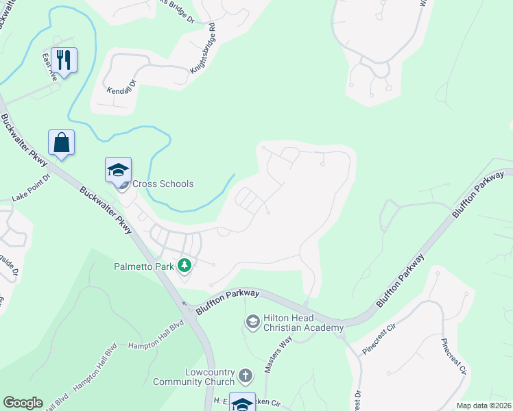 map of restaurants, bars, coffee shops, grocery stores, and more near 61 Independence Place in Bluffton