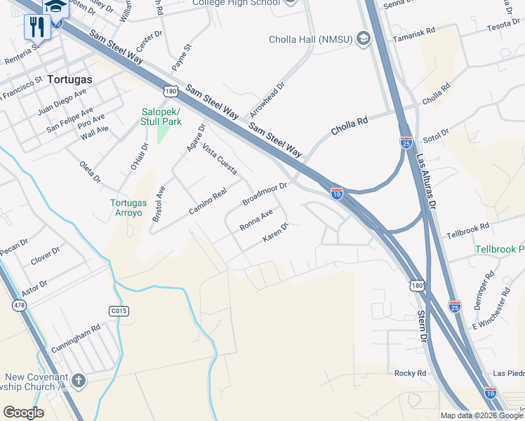 map of restaurants, bars, coffee shops, grocery stores, and more near 3003 Ronna Drive in Las Cruces