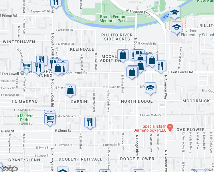 map of restaurants, bars, coffee shops, grocery stores, and more near 3101 North Palo Verde Avenue in Tucson