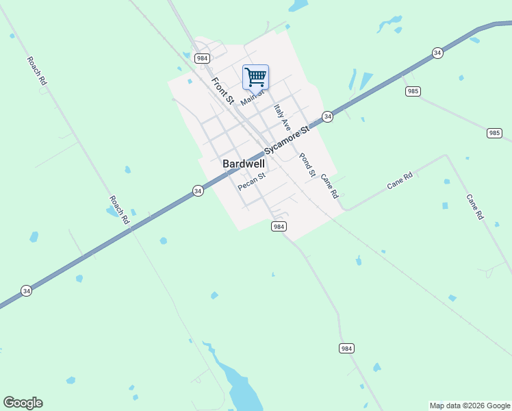 map of restaurants, bars, coffee shops, grocery stores, and more near 100 Waxahachie Avenue in Ennis