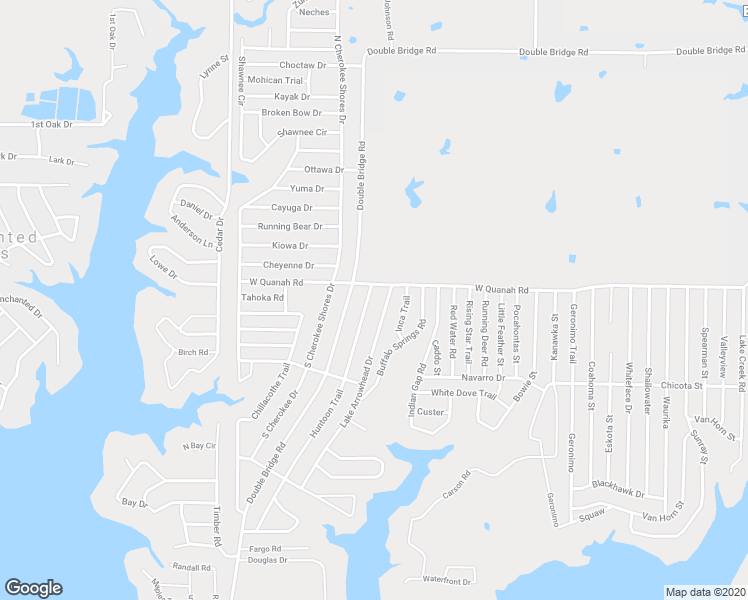 map of restaurants, bars, coffee shops, grocery stores, and more near 105 Huntoon Trail in Mabank