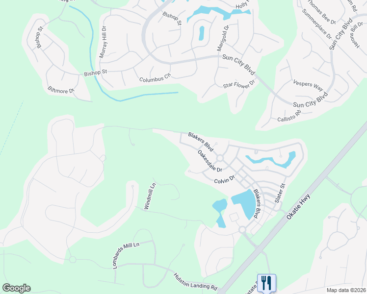 map of restaurants, bars, coffee shops, grocery stores, and more near 122 Oakesdale Drive in Bluffton