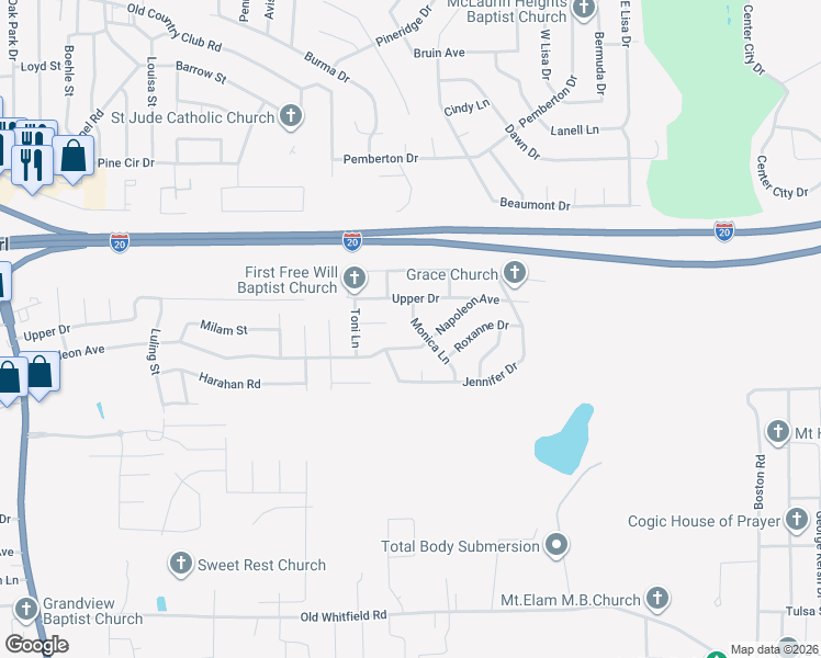 map of restaurants, bars, coffee shops, grocery stores, and more near 235 Nelson Circle in Pearl