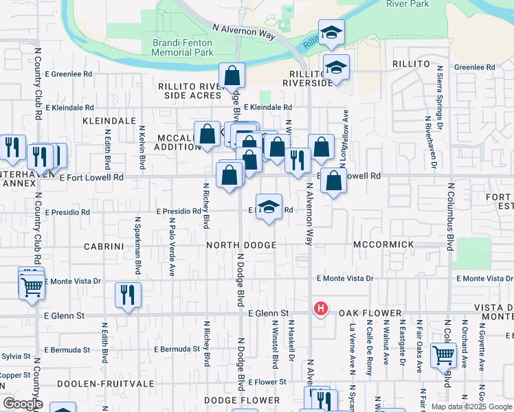 map of restaurants, bars, coffee shops, grocery stores, and more near 3105 North Chapel Avenue in Tucson