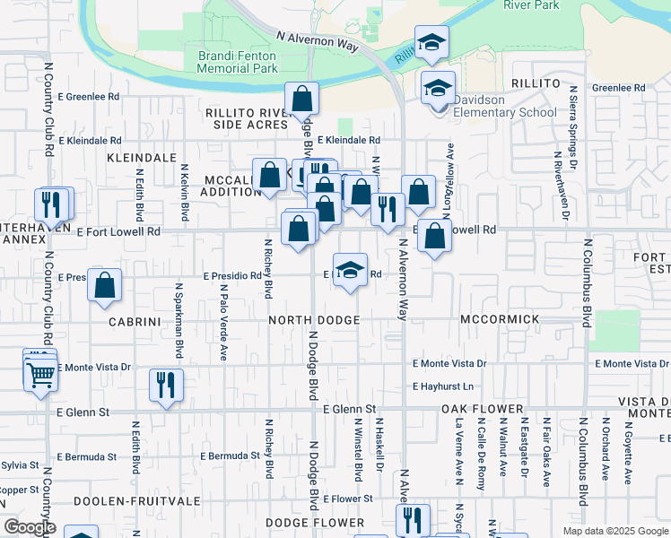 map of restaurants, bars, coffee shops, grocery stores, and more near 3105 North Chapel Avenue in Tucson