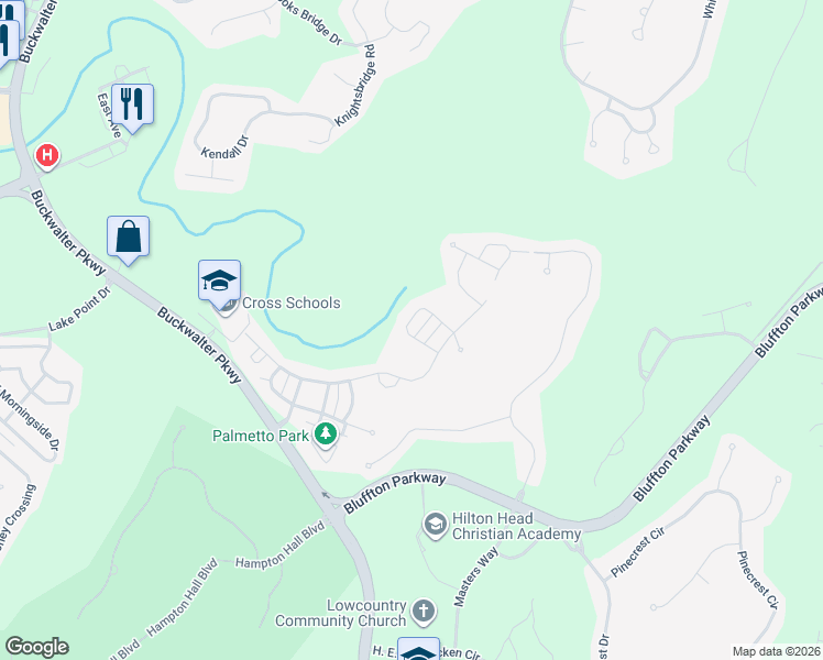 map of restaurants, bars, coffee shops, grocery stores, and more near 24 Independence Place in Bluffton