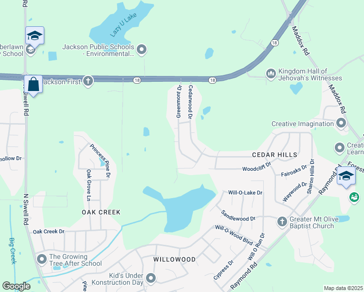 map of restaurants, bars, coffee shops, grocery stores, and more near 428 Greenmont Drive in Jackson