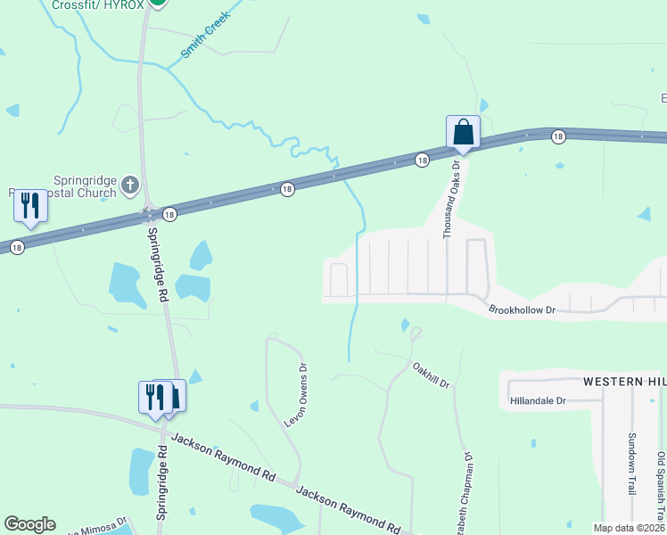 map of restaurants, bars, coffee shops, grocery stores, and more near 1750 Brookhollow Circle in Jackson
