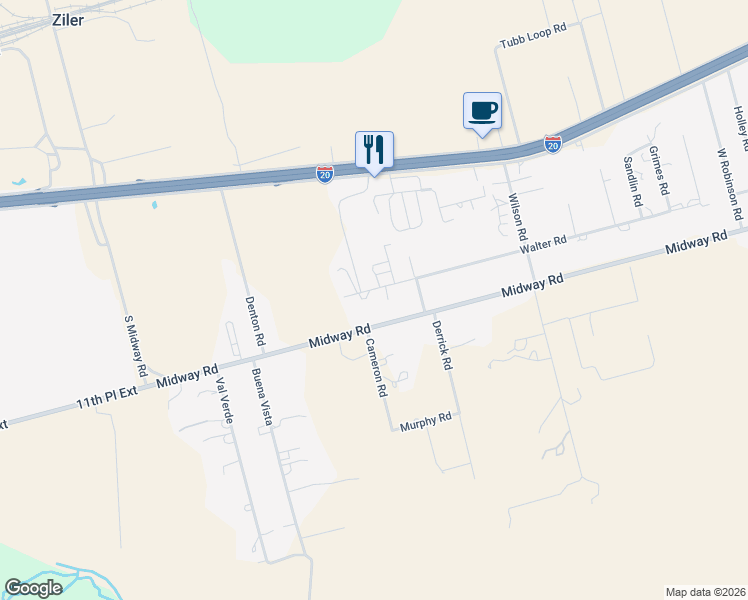 map of restaurants, bars, coffee shops, grocery stores, and more near 5600 Walter Road in Big Spring