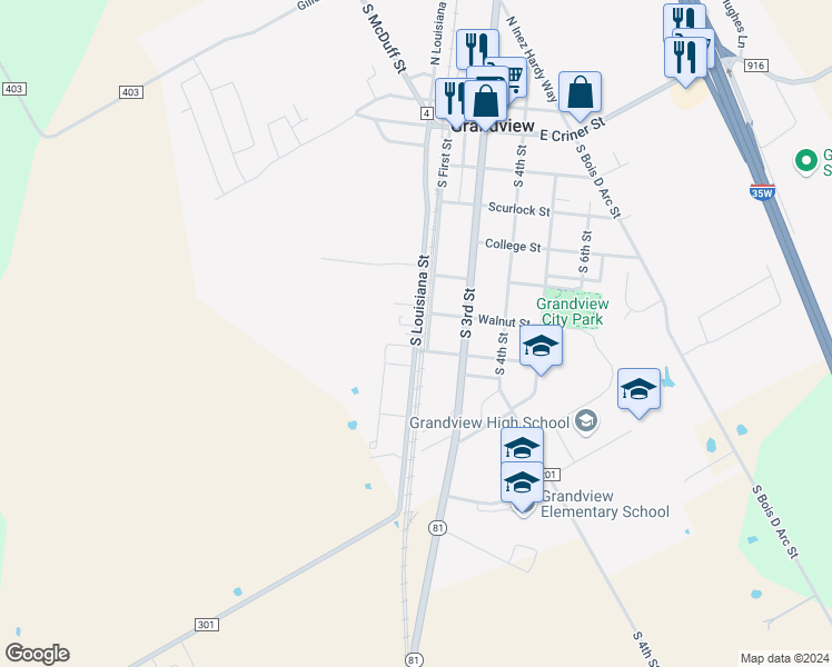 map of restaurants, bars, coffee shops, grocery stores, and more near 800 Watts Avenue in Grandview