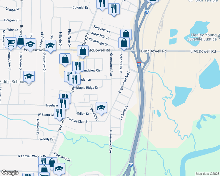 map of restaurants, bars, coffee shops, grocery stores, and more near 2931 Greenwood Avenue in Jackson
