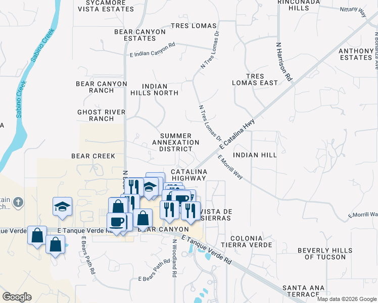 map of restaurants, bars, coffee shops, grocery stores, and more near 9125 East Catalina Highway in Tucson