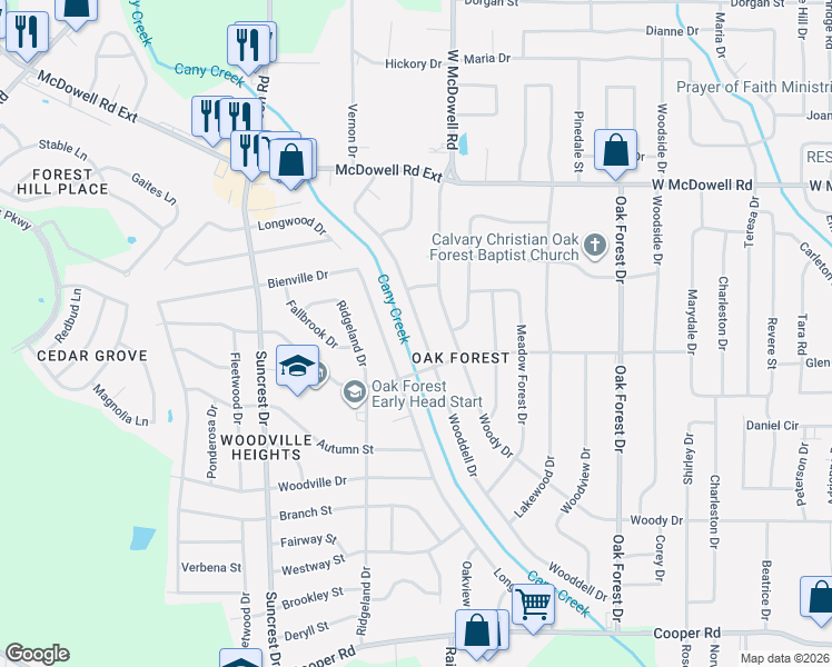 map of restaurants, bars, coffee shops, grocery stores, and more near 1327 Wooddell Drive in Jackson