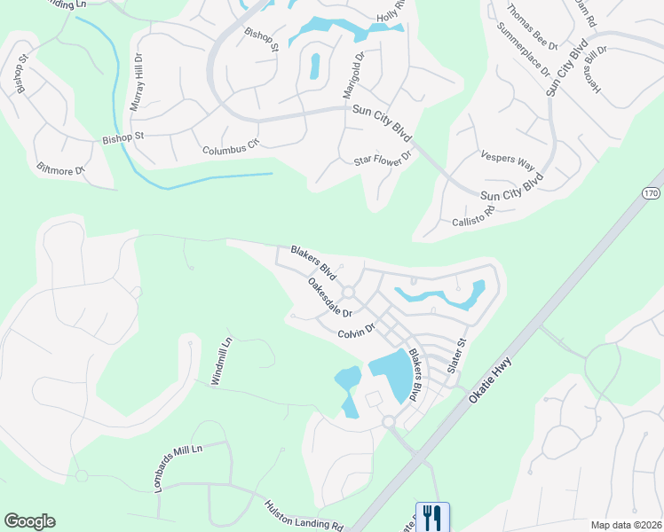 map of restaurants, bars, coffee shops, grocery stores, and more near 2232 Blakers Boulevard in Okatie