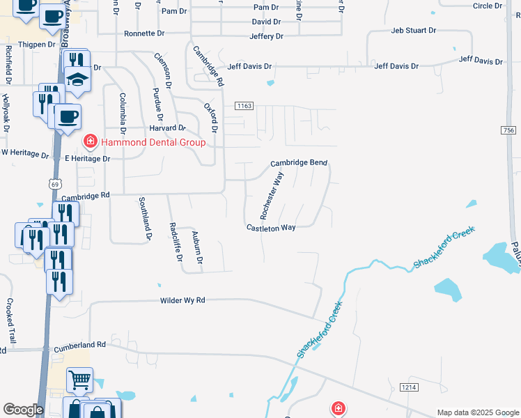 map of restaurants, bars, coffee shops, grocery stores, and more near 6455 Rochester Way in Tyler