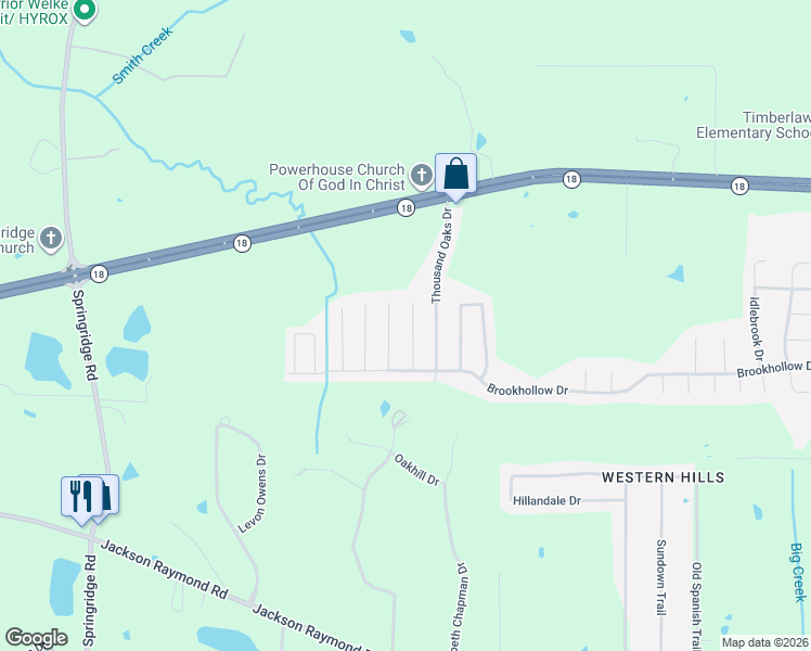 map of restaurants, bars, coffee shops, grocery stores, and more near 1116 Oak Glen Place in Jackson