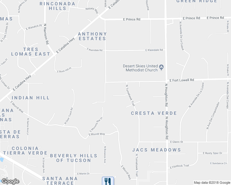 map of restaurants, bars, coffee shops, grocery stores, and more near 9925 East War Bonnet Lane in Tucson