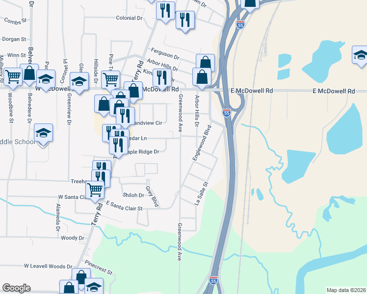 map of restaurants, bars, coffee shops, grocery stores, and more near 2931 Greenwood Avenue in Jackson